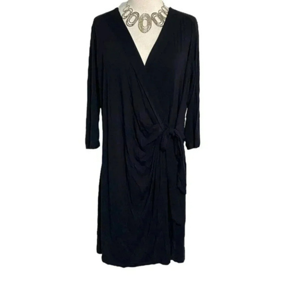 Cynthia Rowley 2X plus-size black V-Neck wrap dress‎ with side ruching - Picture 1 of 7